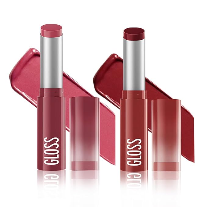 2Pc Butter Lipstick Tinted Lip Balm, Shine Moisturizing Plumper Lipstick for Women, Natural Nourishing Hydrating Lip Gloss Stain for Dry Lips, Lightweight Lip Liner Care Vegan Makeup, 02 & 03