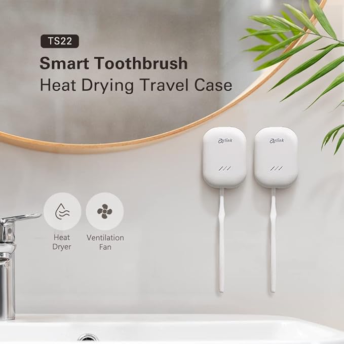 TS22 Portable Heat Drying Toothbrush Case, Built-in Fan, Rechargeable container, Perfect for Traveling & Home, Waterproof, Wall Mount without drilling, Suitable for any toothbrush