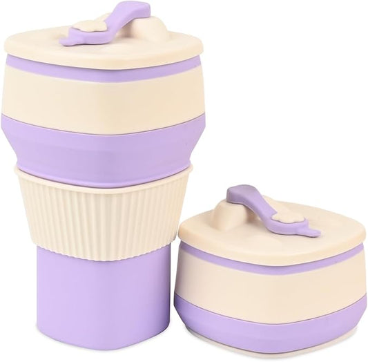 Collapsible Silicone Cup, Safe & Portable, for Hot & Cold Drinks, 18.6 oz (550 ml) - Travel, Camping, Office, and More – Lavender