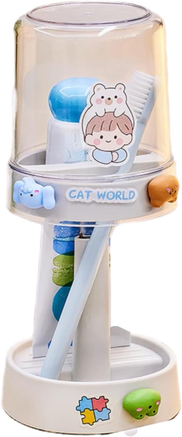 Kids Toothbrushes Holder with Cute Cup, with Kawaii Badge Sticker, Electric Toothbrush Holder for Kids Toddler, Tooth Brush Stand, Creative Bathroom Organizer Storage (White)