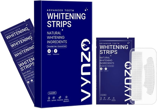Natural Teeth Whitening Strips -7 Treatments, White Strips Peroxide-Free, Enamel Safe & Gentle for Sensitive Teeth, Removes Deep Stains Mint, Lemon & Cherry Blossom Flavors - Fast Results