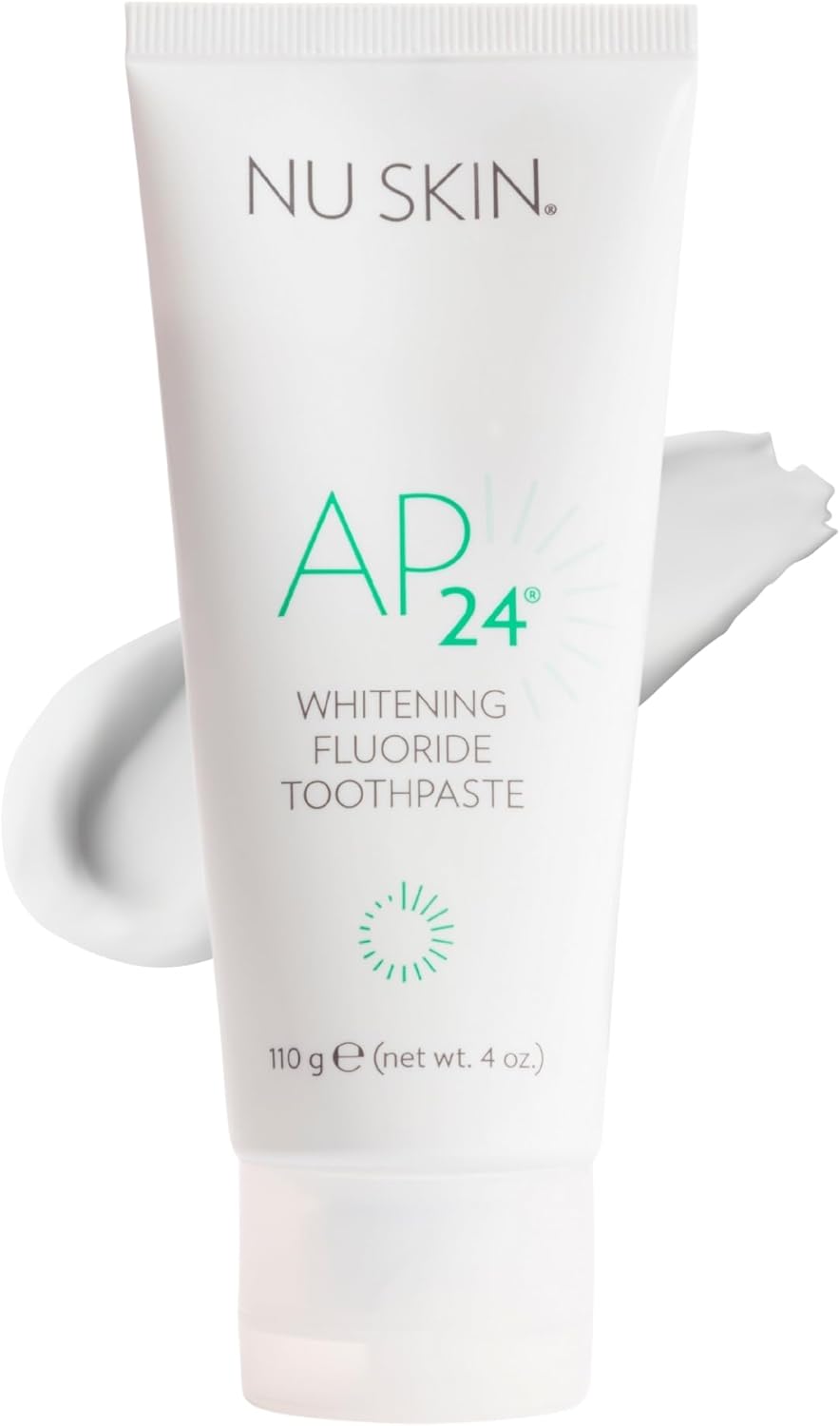 Nu Skin AP 24 Whitening Fluoride Toothpaste | AP 24 Blend | Vanilla Mint Flavor | Brightens Teeth | Removes Surface Stains | Prevents Dental Cavities & Plaque | Enamel-Safe | 4 oz | 1 Pack