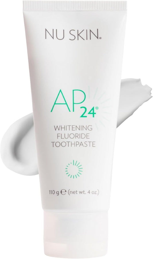 Nu Skin AP 24 Whitening Fluoride Toothpaste | AP 24 Blend | Vanilla Mint Flavor | Brightens Teeth | Removes Surface Stains | Prevents Dental Cavities & Plaque | Enamel-Safe | 4 oz | 1 Pack