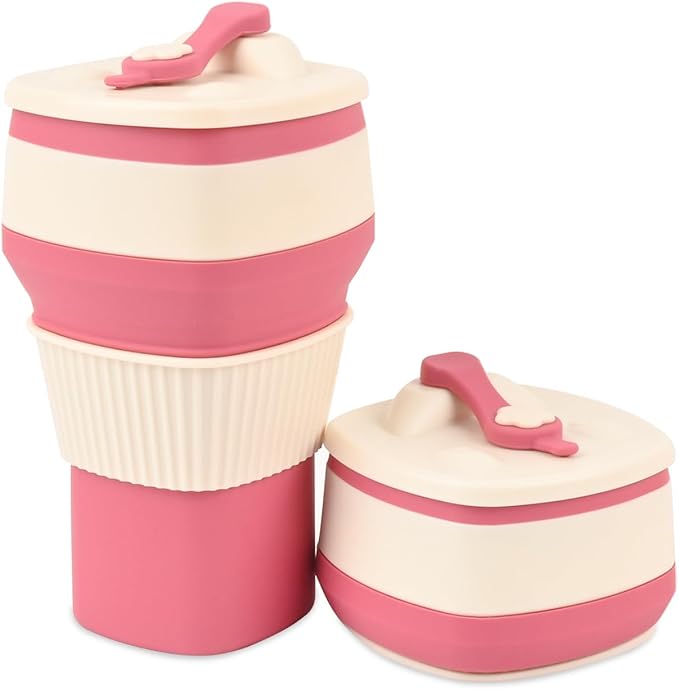 Collapsible Silicone Cup, Safe & Portable, for Hot & Cold Drinks, 18.6 oz (550 ml) - Travel, Camping, Office, and More – Desert Rose