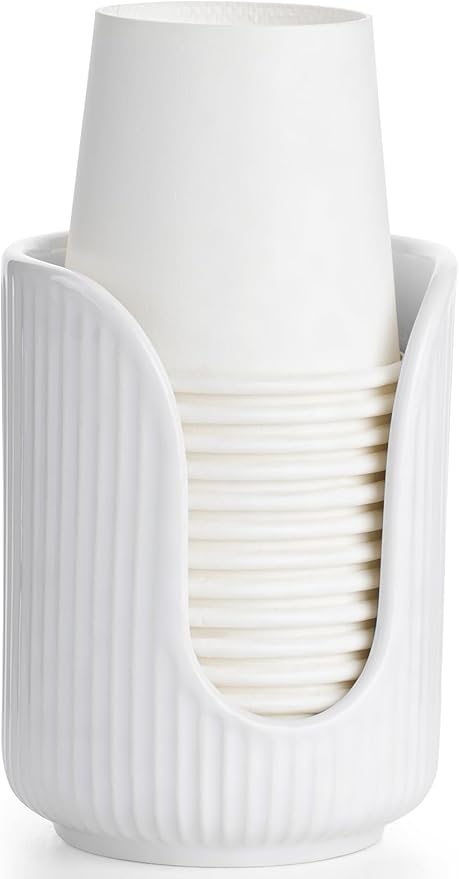 Bathroom Cup Dispenser, 3oz-4oz Ceramic Paper Cup Holder, Small Countertop Mouthwash Dixie Cups Accessories, for Vanity Countertops, Bathroom, Kitchen, and Dining Room
