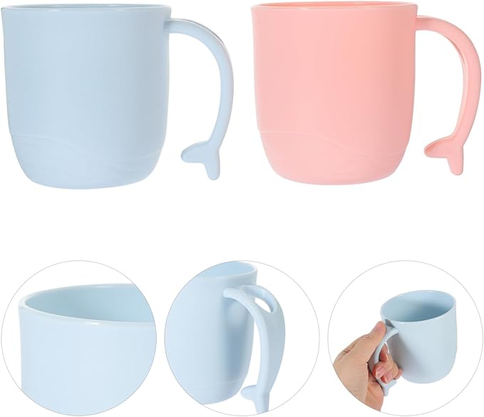 2Pcs Kids Bathroom Plastic Cups with Handles Reusable Mouthwash Tumblers for Toothbrush Holder and Drinking Use 4.5 Inch Pp Material