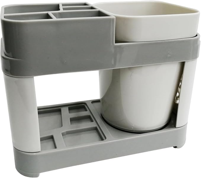 5 Slots Acrylic Toothbrush Holders Removable Compartment Bathroom Modern Plastic Bathroom Vanity Countertop Toothpaste Toothbrush Holder Stand with 1 Rinse Cup