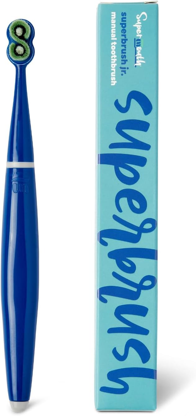 SuperMouth® SuperBrush Jr.® Kids Manual Toothbrush – Soft Patented SuperBristles® Clean Baby Teeth 30X Better, Gentle Plaque Removal, Augmented Reality Teaches Proper Brushing
