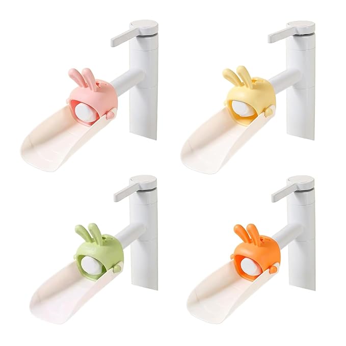 4pcs Cute Cartoon Faucet Expander Children's Rabbit U-Shaped Widening Faucet Expander Bathroom Kitchen Faucet Splash Proof Sink (Pink/Orange/Yellow/Green)