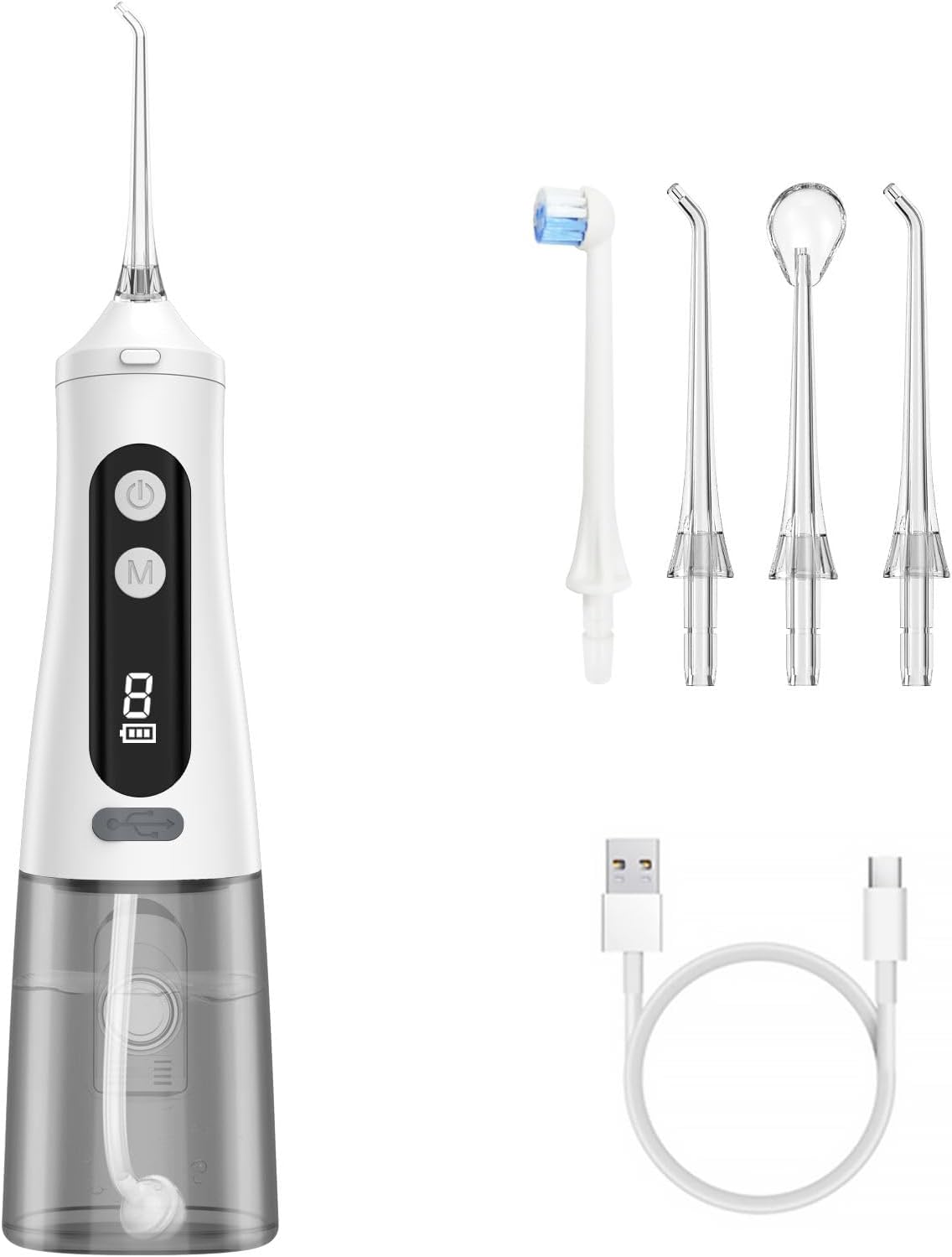 Reva Professional Water Dental Flosser for Teeth & Braces - 9 Modes Cordless Oral Irrigator, 350ML Large Reservoir, 360° Nozzle, IPX7 Waterproof, Rechargeable, Dental Floss Tool (M131 - White)