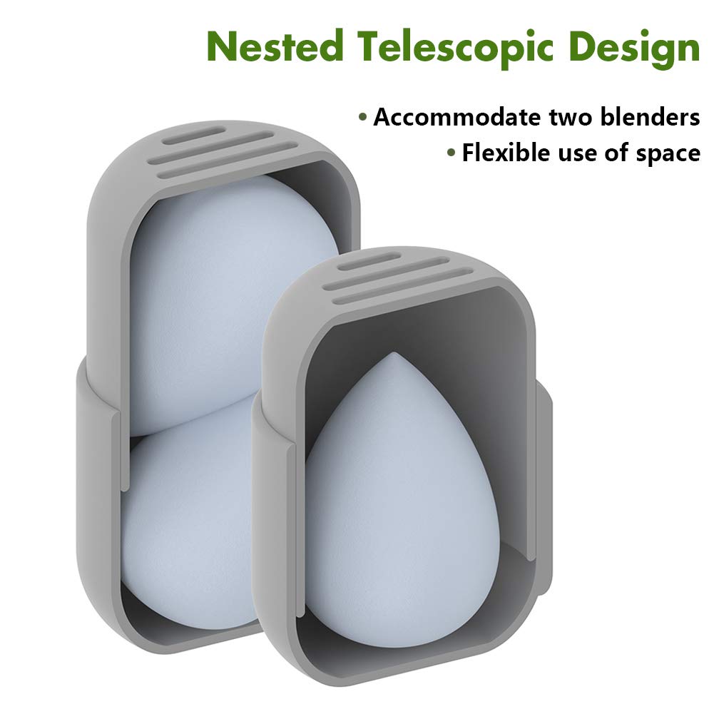 BEZOX Makeup Sponge Holder, Silicone Beauty Sponge Case with Double-Sided Vent Design for Quick Drying, Compact Travel Essentials Make Up Blender Container (BLENDER NOT INCLUDED) - Grey