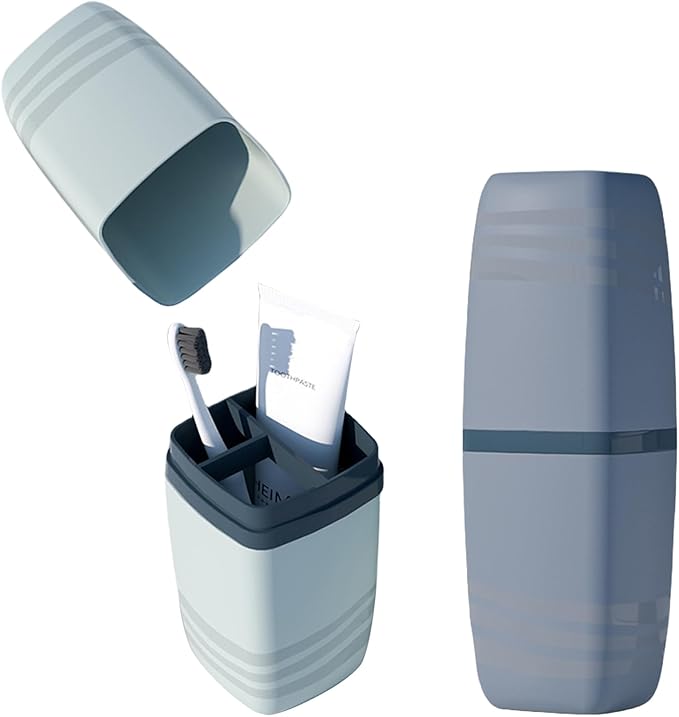 2PCS Blue Toothbrush Travel Case，Portable Multifunctional Toothbrush Holder，Travel Toothbrush Holder with Cover for Trip/Bathroom/Camping