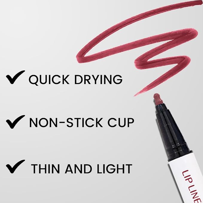 Kaely 3Pcs Pink Rose Pink Nude Longwear Liquid Lip Liner Waterproof, 24 Hour Long Lasting Lip Liner Stain Marker Pen, 2-in-1 Matte Semi Permanent Lipliner & Lipstick, 02+04+05