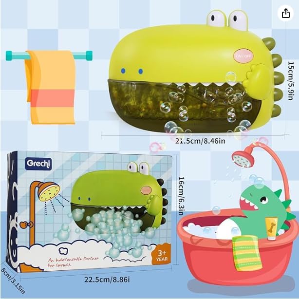 Grechi Dinosaur Bath Toys,Baby Bath Toys for The Baby Bathtub,Toddler Automatic Bubble Machine,Plays 12 Children’s Songs, Makes Great for Toddlers Age 2 3 Year Old Girl Boy