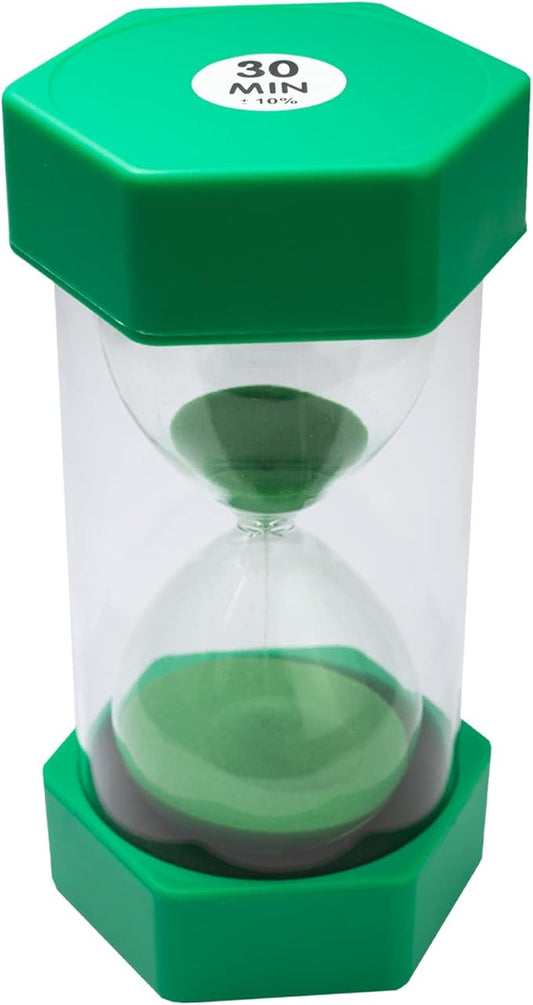Sand Timer for Kids - 30 Minute Green - 6.3 inches Hour Glass Acrylic Covered Clock for Classroom, Home & Kids Room - Large Single Pack