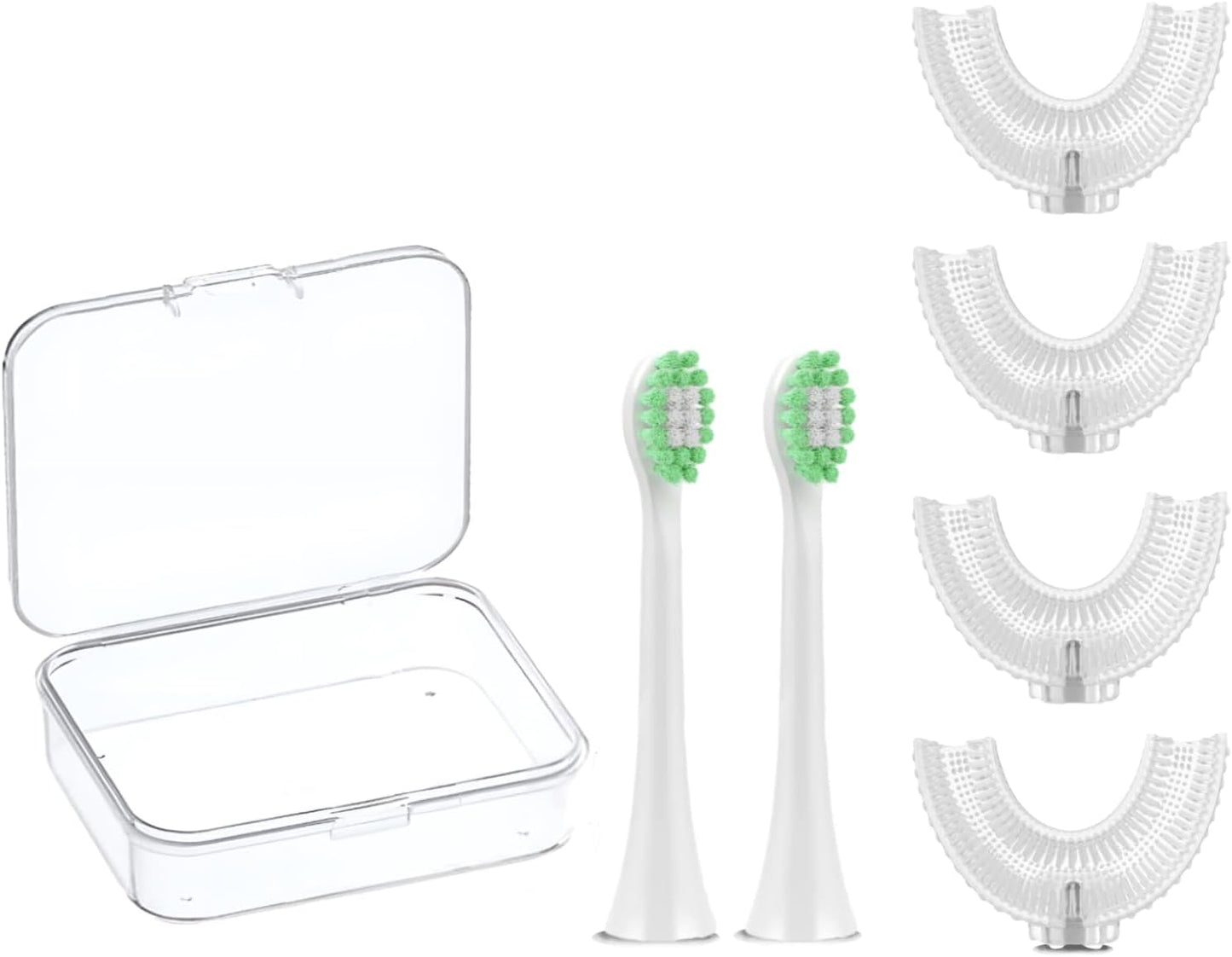6 Pcs U Shaped Toothbrush Kids Replacement Head Set, Including 4 U Shaped Brush Heads 2 Bristle Brush Heads and 1 Storage Box (Age 2-7)