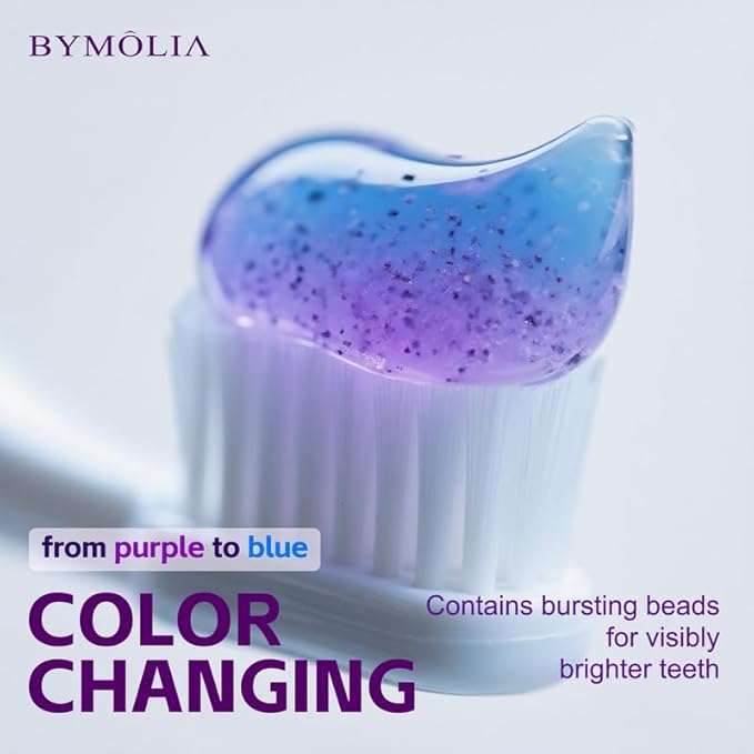 BYMOLlA Whitening Toothpaste Gentle PurpleFormula-Fluoride-Free Enamel Repair -Anti-Plaque Oral Care - Color Corrector for Coffee &Tea Stains -Mint Flavor for Long-Lasting FreshBreath