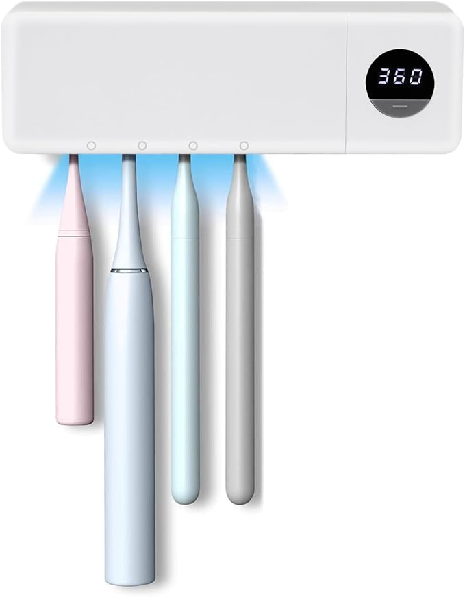 Thanksgiving Pick, Cordless Sanitizeri Toothbrush Holder, Sanitizeri Toothbrush Cleaner with 4 Slots & Timer Function, No-Drill Rechargeable Bathroom Wall Mounted Toothbrush Holders