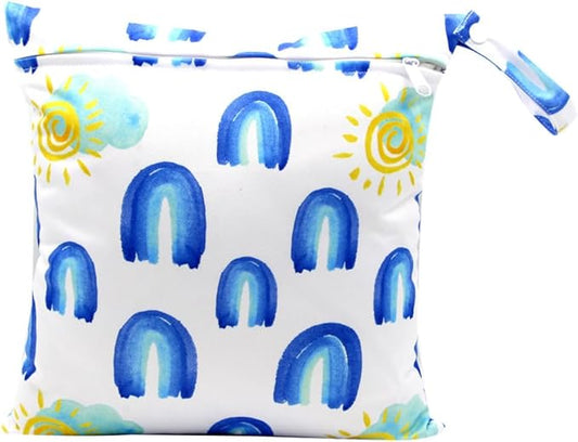 Waterproof Wet Dry Bag, Reusable Diaper Pouch with Zipper, Machine Washable Travel Organizer for Beach, Daycare, Kids, Dinosaur Pattern (Rainbow)