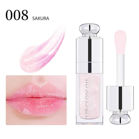 GECOMO Hydrating Lip Glow Oil, Lip Oil Gloss Transparent Toot Tinted Nourishing Long Lasting Repairing Lightening Lip Lines (SAKURA) 0.2 OZ