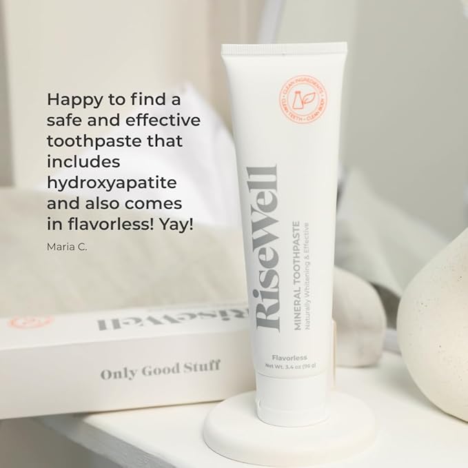 RiseWell Mineral Unflavored Toothpaste - Hydroxyapatite Flavorless Toothpaste - Made in The USA, Sensitive Teeth Whitening, No Added Fluoride, SLS-Free - Made by Dentists, 3.4 Oz