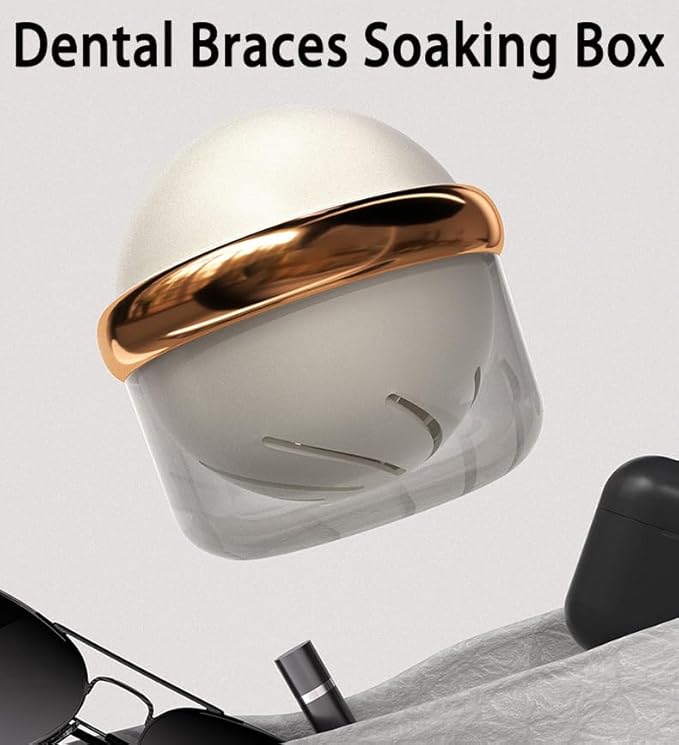 AARAINBOW Retainer Cleaner Case, Clear Denture Case, Large Denture Bath Box with Strainer Basket, Retainer Storage Soak Container for Travel, Mouth Guard Cleaning Box Braces Holder Cup (A White)