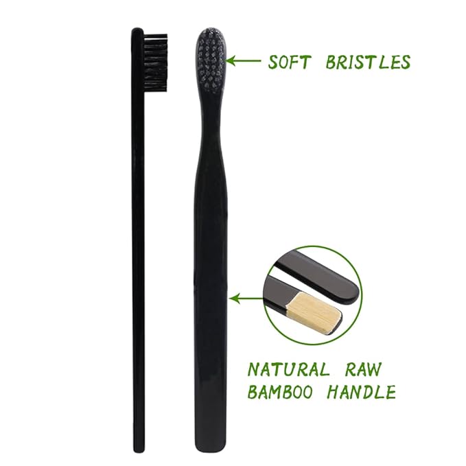 Bamboo Toothbrush Soft Bristles Manual Toothbrush Adult Toothbrush Pack of 4 Painted Black