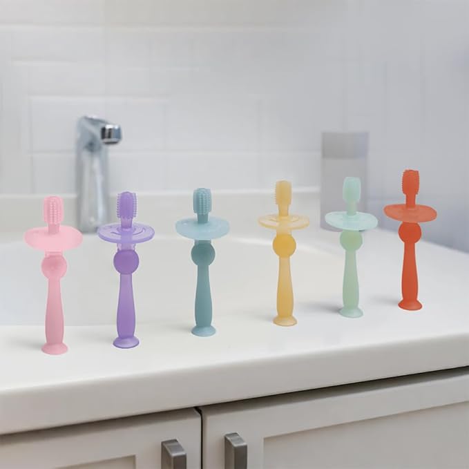 haakaa 360° Silicone Baby Toothbrush – 100% Soft Food Grade Silicone, BPA-Free, Suction Base, Safe for Babies 6 Months+, Gentle Gum and Teeth Cleaning for Infants, Gum Massager (Berry Red)