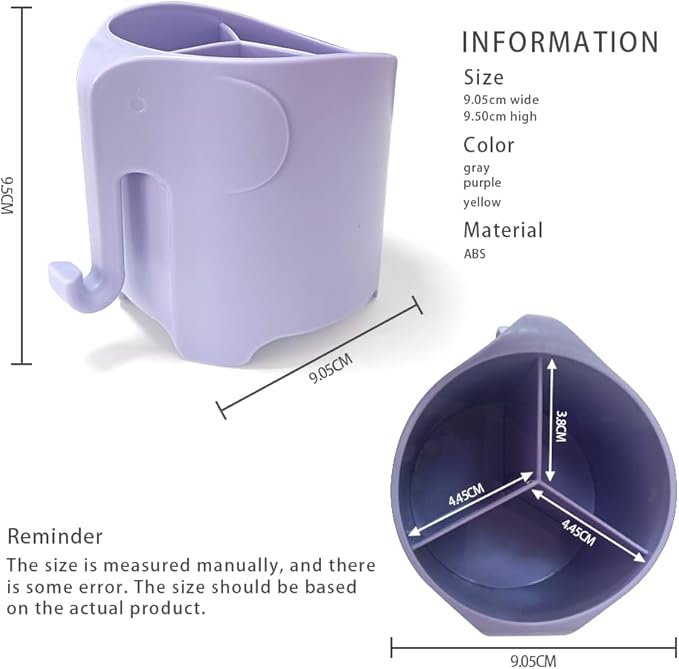 RyanLemon Elephant Toothbrush Holder for Kids, Suction Cup Electric Toothbrush and Toothpaste Holder for Toddler, Cute Toddler Toothbrush Holder with 3 Slots and a Hook for Hanging Bath Ball, Purple