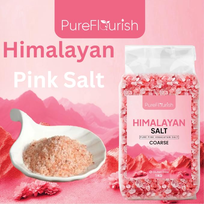 Pure Flourish® Pink Himalayan Salt (Coarse) 1kg PREMIUM UNREFINED | 100% NATURAL | GLUTEN FREE | VEGAN | VEGETARIAN | RESEALABLE POUCH