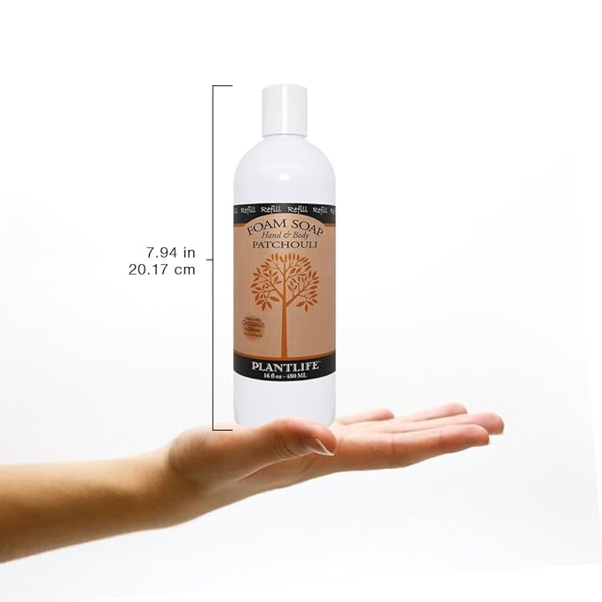 Plantlife Patchouli Foam Soap Refill - Moisturizing Plant Based Foam Soap for All Skin Types - Ideal as a Hand & Body wash, Shaving Cream, & Foaming Fun for Kids - Made in California 16 oz