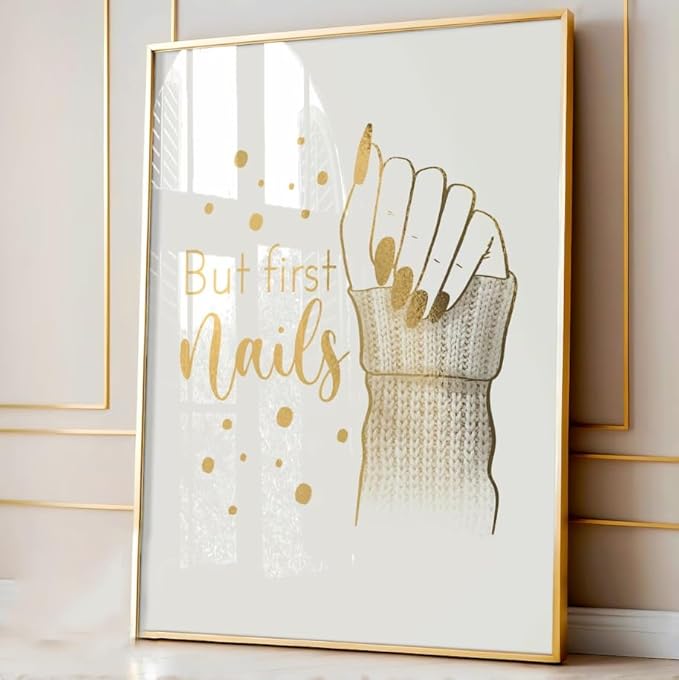 NATVVA 3 Pieces Wall Art Prints Bust First Nials Poster Pictures Manicure Nail Artist Canvas Wall Painting for Beauty Salon Nail Studio Decoration with Inner Frame