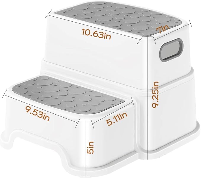 WELSPO 2 Step Stool for Kids, Toddler Step Stool for Bathroom, Kitchen, Bedroom, Living Room, Non-Slip Toddlers Toilet Potty Stool with Handles Baby Child Kid Plastic Poop Stools(Gray)
