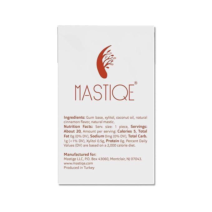 Mastiqe Sugar Free Hard Chewing Gum with Natural Mastic (Cinnamon, 20 Count)