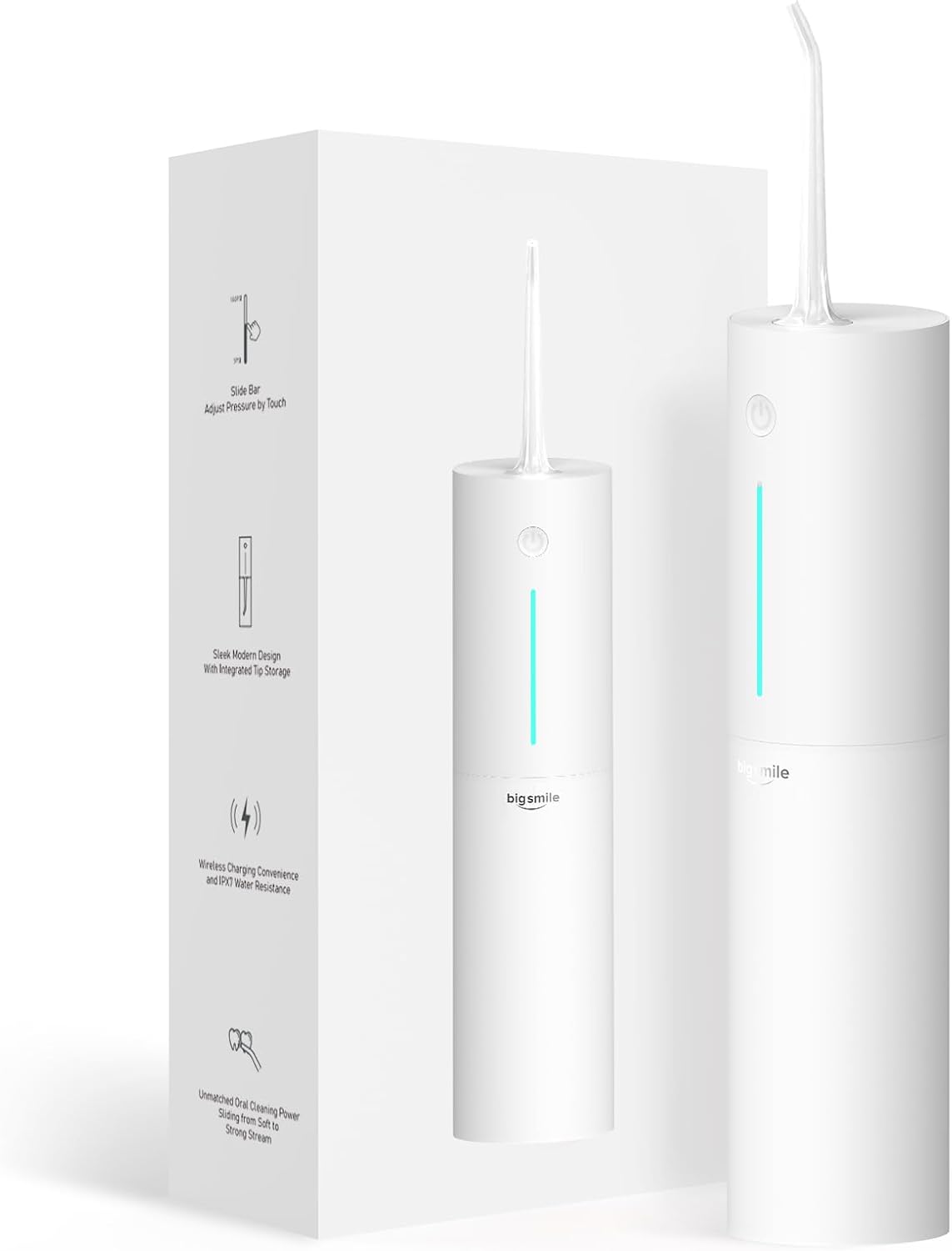 Bigsmile Water Dental Flosser, Portable Cordless, 200ML, Rechargeable, IPX7 Waterproof, Effectively Keep Mouth Clean and Healthy (White)