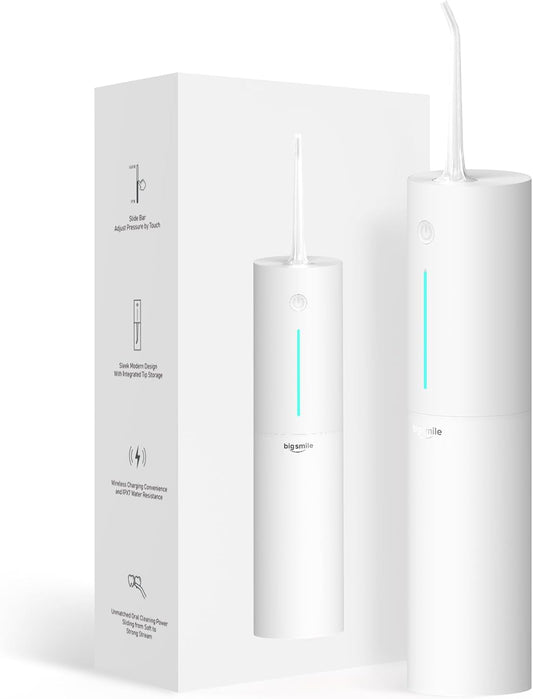 Bigsmile Water Dental Flosser, Portable Cordless, 200ML, Rechargeable, IPX7 Waterproof, Effectively Keep Mouth Clean and Healthy (White)