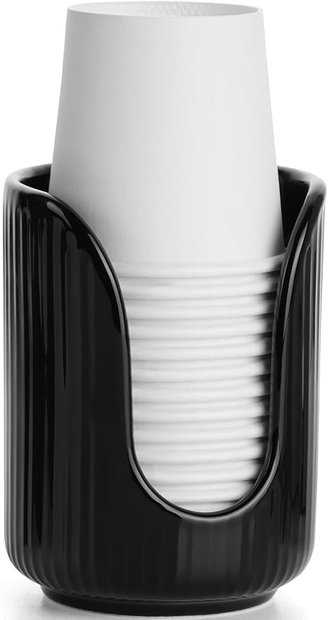 Bathroom Cup Dispenser, 3oz-4oz Ceramic Paper Cup Holder, Small Countertop Mouthwash Dixie Cups Accessories, for Vanity Countertops, Bathroom, Kitchen, and Dining Room