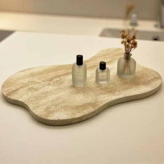 Natural Travertine Tray Luxury Travertine Vanity Organizer Cloud Shape for Bathroom Kitchen Counter, Decorative Tray for Dresser Home Décor