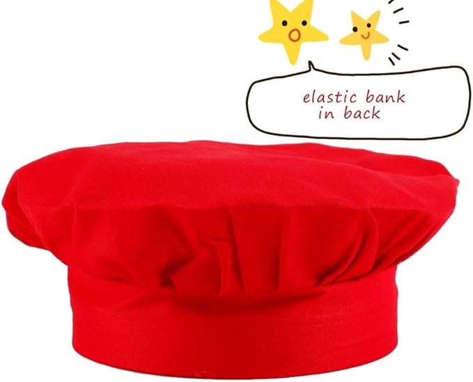 Kids Apron and Chef Hat Set, Adjustable Cotton Child Aprons with Large Pocket Red Girls Boys Kitchen Bib Aprons for Cooking Baking Painting