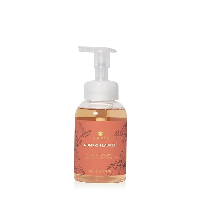 Thymes Foaming Hand Wash with Aloe & Glycerin - Fall Scented Foaming Hand Soap with Pump - Fall Decor - Fall Soap with Notes of Nutmeg, Cinnamon, Clove & Creamy Pumpkin (Pumpkin Laurel, 10.3 fl oz)