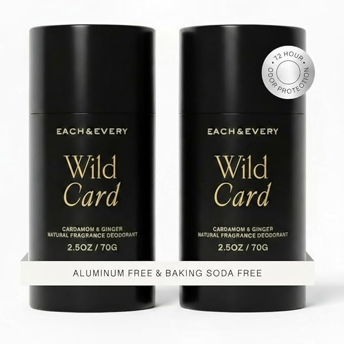 Each & Every All Natural Deodorant for Women & Men - Sensitive Skin, Vegan, Baking Soda & Aluminum-Free Deodorant - Clean Long Lasting Odor Control - Cardamom & Ginger Natural Fragrance (2.5oz, 2pk)