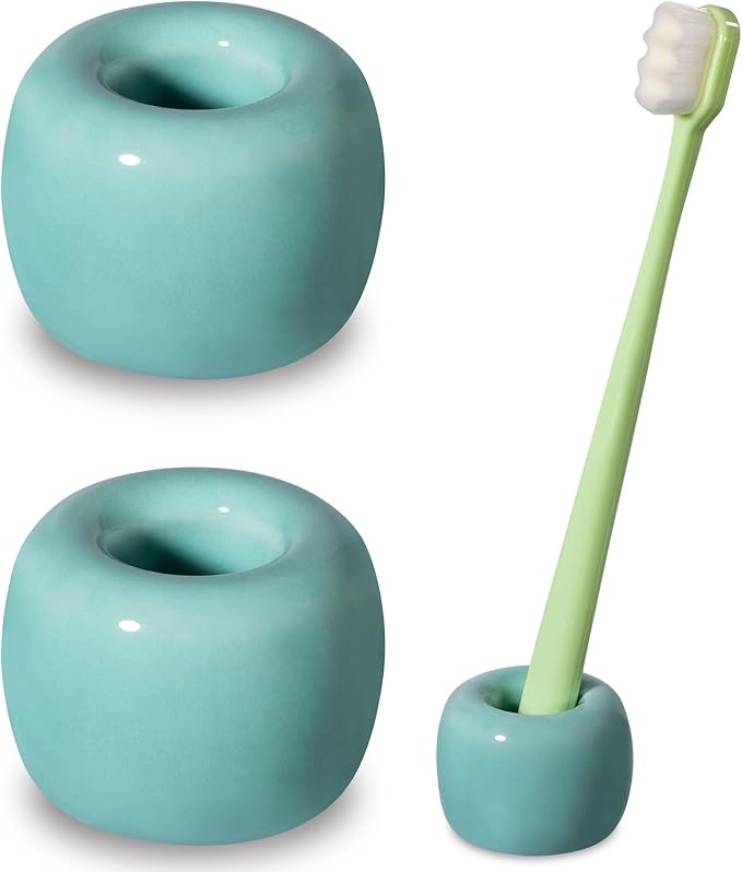 Urbanstrive Sleek Mini Ceramics Toothbrush Holder Stand for Bathroom Vanity Countertops, Bright Green, 2 Pack