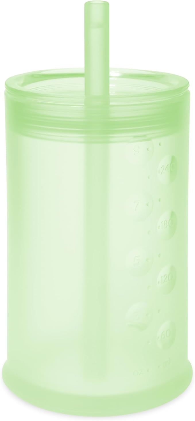 Olababy Clear View Silicone Training Cup with Straw Lid | Toddler Sippy Trainer 12mo+ | Unbreakable Water Drinking Cups for Kids 2yr+ | Baby Led Weaning & Feeding Supplies (Kiwi, 9 oz)