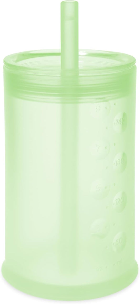 Olababy Clear View Silicone Training Cup with Straw Lid | Toddler Sippy Trainer 12mo+ | Unbreakable Water Drinking Cups for Kids 2yr+ | Baby Led Weaning & Feeding Supplies (Kiwi, 9 oz)