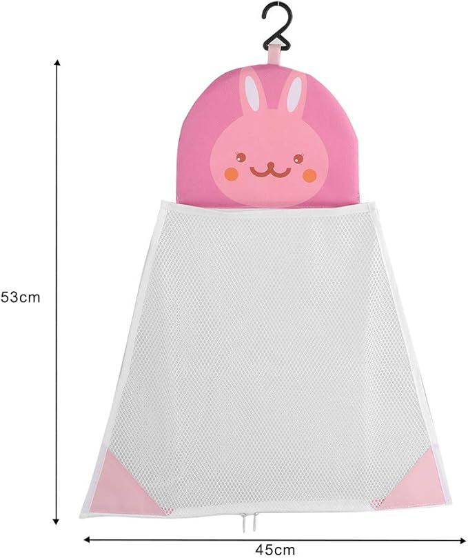 Mesh Bath Toy Organizer, Kids Bath Tub Toy Holder Mesh Bathroom Shower Caddy Bottom Zipper Toy Storage Net Organizer Hanging Bag for Bathroom Bathtub, 17.7x19.7 inch (Pink)