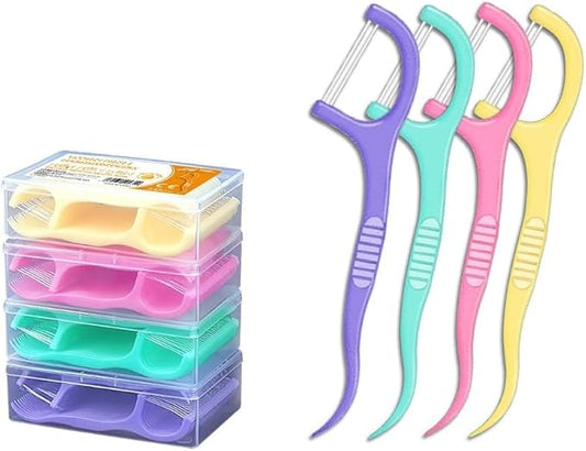 Fruit Flavored Floss，toothpicks，Cleaning Teeth，Ultra-fine Dental Floss Stick, Fight Tooth Decay and Keep Your Teeth Clean，Teeth Cleaning Tool (200 Pieces (Boxed/Double line), Mixed Flavors)