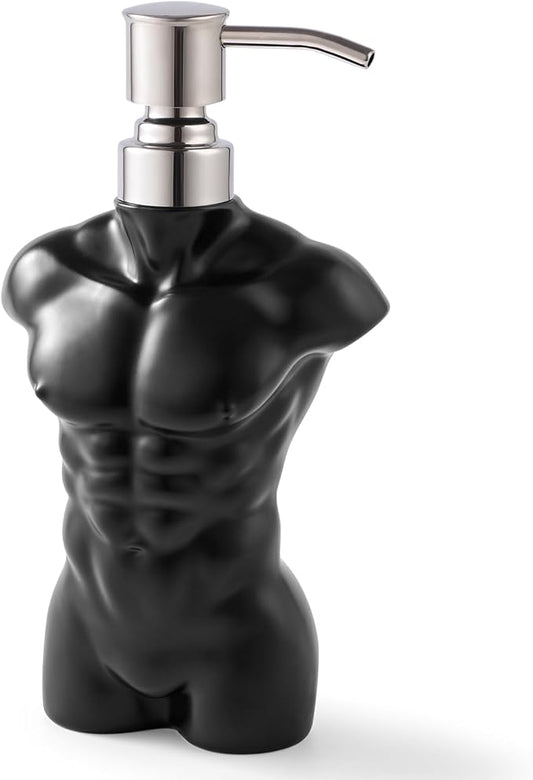 Ceramic Soap Dispenser with 304 Stainless Steel Pump Hand Lotion Liquid Dispenser Refillable for Kitchen and Bathroom Decorative (Matt Black Figure)