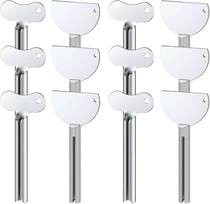 Toothpaste Squeezer, Metal Tube Squeezer Key Stainless Steel Toothpaste Roller Tube Wringer for Paint, Cream, Cosmetic and Hair Dye (12 PCS)