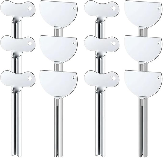 Toothpaste Squeezer, Metal Tube Squeezer Key Stainless Steel Toothpaste Roller Tube Wringer for Paint, Cream, Cosmetic and Hair Dye (12 PCS)