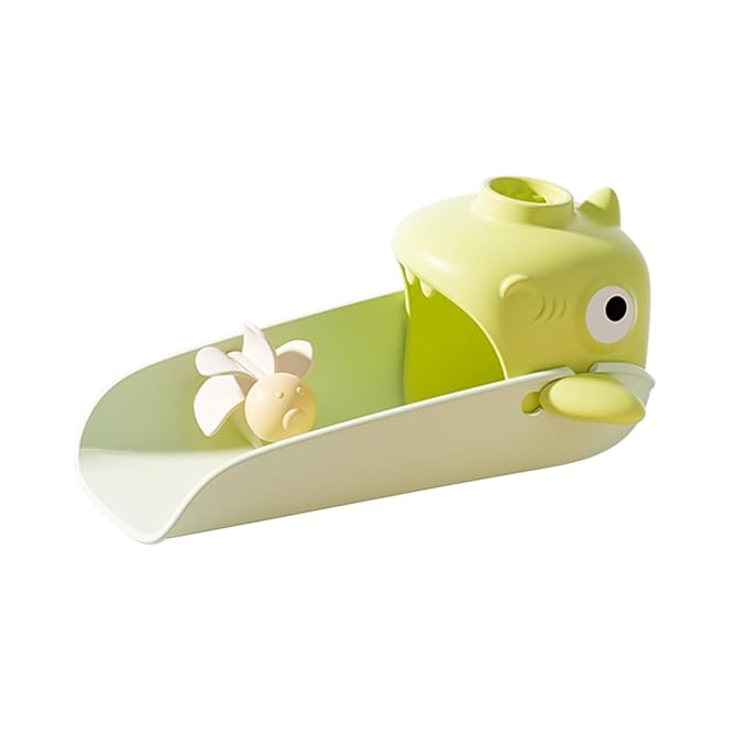Kids Bathroom Faucet Extender Cute Shark Design Temperature Sensitivity Aqua Silicone Water Flow Extender with Splash Guard (Green 1)
